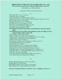 DIRECTORY of the CITY of CLEARWATER, FLA. 1914 Extracted from Material Located at Heritage Village Library, Largo, FL ALPHABETICAL LIST of NAMES