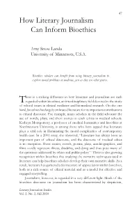 How Literary Journalism Can Inform Bioethics