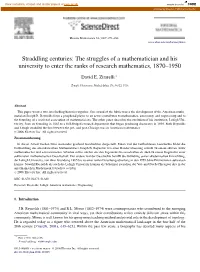 The Struggles of a Mathematician and His University to Enter the Ranks of Research Mathematics, 1870–1950