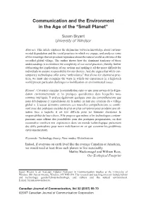 Communication and the Environment in the Age of the “Small Planet”