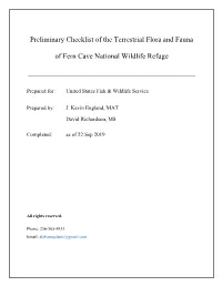 Preliminary Checklist of the Terrestrial Flora and Fauna of Fern Cave