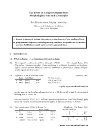 The Power of a Single Representation: Morphological Tone and Allomorphy Eva Zimmermann, Leipzig University 1. Introduction