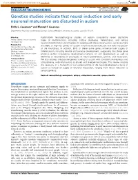 Genetics Studies Indicate That Neural Induction and Early Neuronal Maturation Are Disturbed in Autism