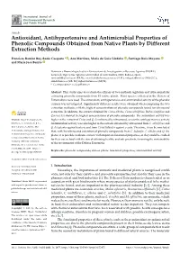 Antioxidant, Antihypertensive and Antimicrobial Properties of Phenolic Compounds Obtained from Native Plants by Different Extraction Methods