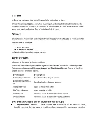 File I/O Stream Byte Stream