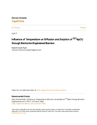 INFLUENCE of TEMPERATURE on DIFFUSION and SORPTION of 237Np(V) THROUGH BENTONITE ENGINEERED BARRIERS