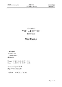 SIS4100 VME to FASTBUS Interface User Manual