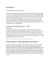 Commons Common Pool Resource