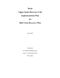 Draft Upper Snake Recovery Unit Implementation Plan for Bull Trout Recovery Plan