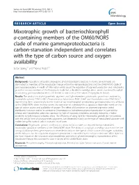 Mixotrophic Growth of Bacteriochlorophyll A-Containing