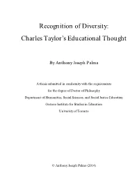 Recognition of Diversity: Charles Taylor's Educational Thought