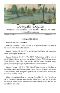 Towpath Topics Middlesex Canal Association P.O