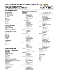 Historic Sites Survey Structure Form Master List