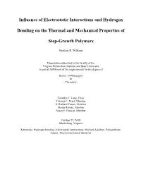 Influence of Electrostatic Interactions and Hydrogen Bonding on the Thermal and Mechanical Properties of Step-Growth Polymers