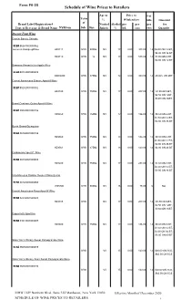 Schedule of Wine Prices to Retailers