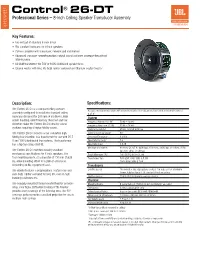 Control® 26-DT Professional Series – 8-Inch Ceiling Speaker Transducer Assembly SPECSHEET