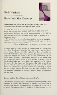Ruth Hubbard Have Only Men Evolved?