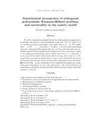 Semiclassical Asymptotics of Orthogonal Polynomials, Riemann-Hilbert Problem, and Universality in the Matrix Model