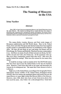 The Naming of Moscows in the USA