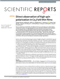 Direct Observation of High Spin Polarization in Co2feal Thin Films
