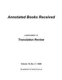 Annotated Books Received