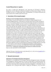 Funded Phd Positions in Logistics 1 Description of the Research Project