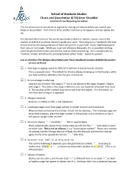 List of Common Errors Serves As a Guide for Making Corrections Before You Submit Your Thesis Or Dissertation