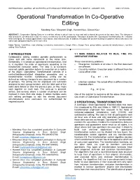 Operational Transformation in Co-Operative Editing