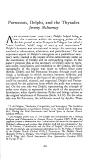 Parnassus, Delphi, and the Thyiades Mcinerney, Jeremy Greek, Roman and Byzantine Studies; Fall 1997; 38, 3; Proquest Pg