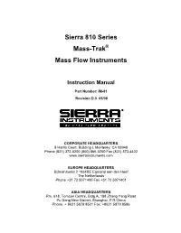 Sierra 810 Series Mass-Trak Mass Flow Instruments