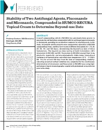 Stability of Two Antifungal Agents, Fluconazole and Miconazole, Compounded in HUMCO RECURA Topical Cream to Determine Beyond-Use Date