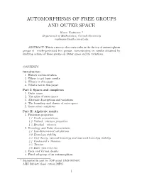 Automorphisms of Free Groups and Outer Space