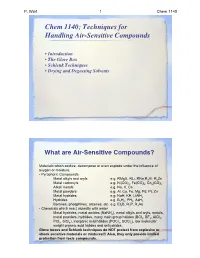 Chem 1140; Techniques for Handling Air-Sensitive Compounds
