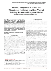 Mobile Compatible Websites for Educational Institutes- an Over View of Existing System and Proposed Model Balakrishna Jagadish B, Bodala Ravikumar, P.N