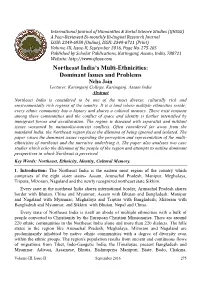 Northeast India's Multi-Ethnicities: Dominant Issues and Problems