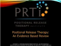 Positional Release Therapy: an Evidence Based Review