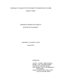 The Role of Values in Psychotherapy Process and Outcome
