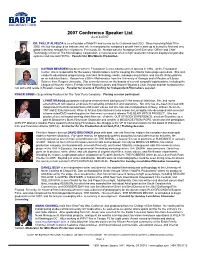 2007 Conference Speaker List As of 4/27/07