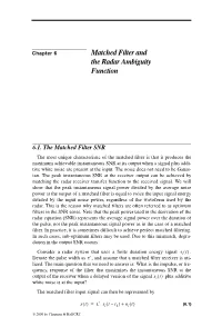Chapter 6: Matched Filter and the Radar Ambiguity Function