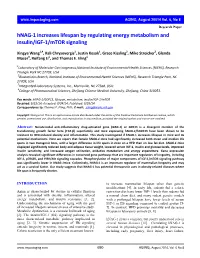 Hnag-1 Increases Lifespan by Regulating Energy Metabolism And
