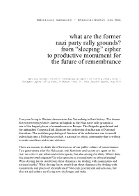 What Are the Former Nazi Party Rally Grounds? from “Sleeping” Cipher to Productive Monument for the Future of Remembrance