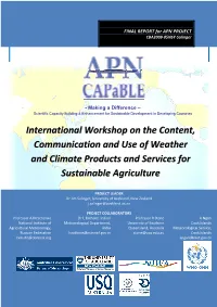 International Workshop on the Content, Communication and Use of Weather and Climate Products and Services for Sustainable Agriculture