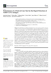 Performance of a Point-Of-Care Test for the Rapid Detection of SARS-Cov-2 Antigen