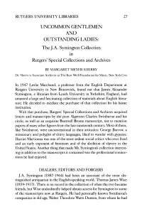 The JA Symington Collection in Rutgers Special Collections And