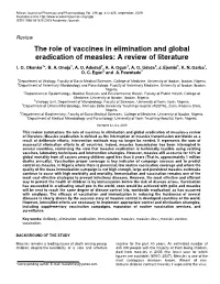 The Role of Vaccines in Elimination and Global Eradication of Measles: a Review of Literature