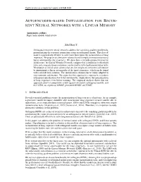Autoencoder-Based Initialization for Recur- Rent Neural Networks with a Linear Memory