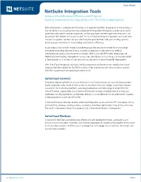 Data Sheet Netsuite Integration Tools Achieve Cloud Business Efficiency and Preserve Existing Investments by Integrating with Third-Party Applications