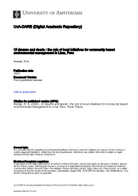Of Dreams and Deeds : the Role of Local Initiatives for Community Based Environmental Management in Lima, Peru