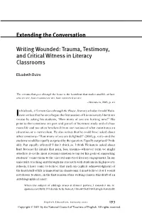 Writing Wounded: Trauma, Testimony, and Critical Witness in Literacy Classrooms Extending the Conversation
