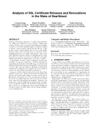 Analysis of SSL Certificate Reissues and Revocations in the Wake